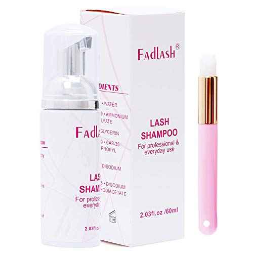 Eyelash Extension Cleanser FADLASH Lash Shampoo 60ml with a brush Wash Foaming Eyelid Cleanser Gentle Formula For Sensitive Skin Professional Salon& Self Use