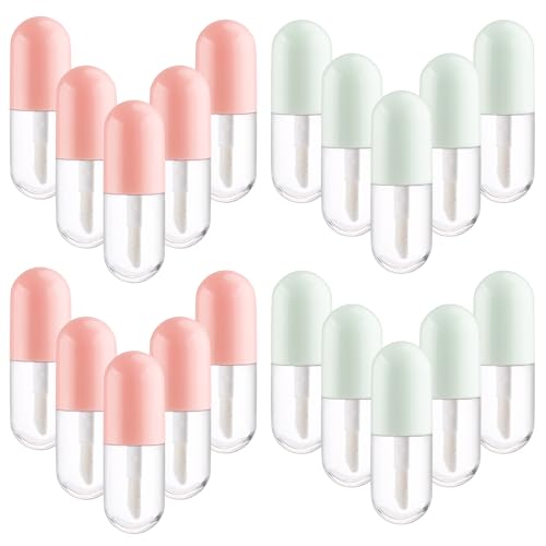 20pcs 5ml Mini Clear Plastic Lip Gloss Tubes Empty Capsule Shaped Lipbalm Bottle Travel Size Lipstick Tubes,DIY Lip Gloss Container Vials with Wand Brush,2Colors