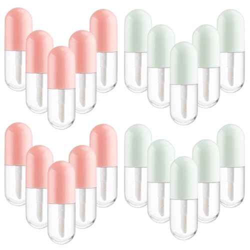 20pcs 5ml Mini Clear Plastic Lip Gloss Tubes Empty Capsule Shaped Lip Balm Bottle Travel Size Lipstick Tubes,DIY Lip Gloss Container Vials with Wand Brush,2Colors