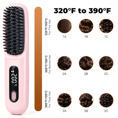 Cordless Hair Straightener Brush, Ionic Frizz-Free MCH Heating