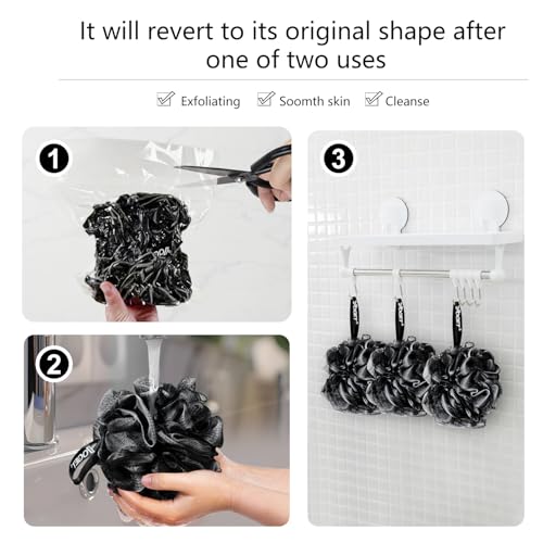 Yoget Black Loofah Sponge, 4 Pack - 60G Mesh Shower Ball