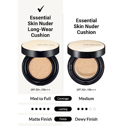 JUNG SAEM MOOL Essential Skin Nuder Longwear Cushion 0.98 Fl Oz, Refill Included, 24H Lasting Cushion Foundation with High Coverage, Semi-Matte Natural Finish, Korean Foundation Makeup (Medium)