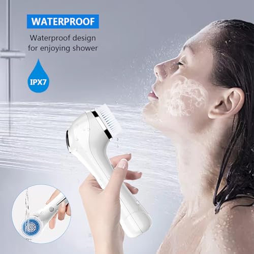 Facial Cleansing Brush, Electric Facial Brush with 4 Different Brush Heads for Deep Cleansing, Gentle Exfoliating, Removing Blackhead and Massaging£¨White£©