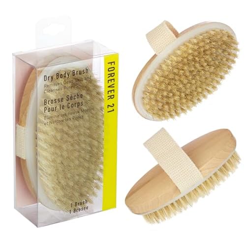 Oval Natural Bristle Dry Body Brush, Exfoliating Skin Brush for Cellulite, Lymphatic Drainage, Detox & Smooth Skin