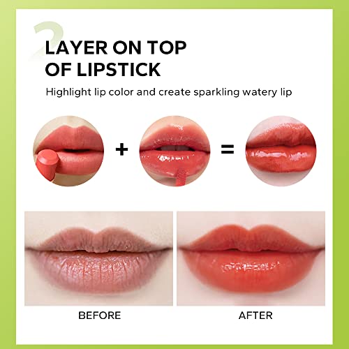 Beauty Glazed Lip Oil with Big Brush - Hydrating Vegan Gloss, Non-Sticky