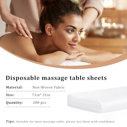 Disposable Bed Sheets 200 Pcs 31"x 71" Massage Table Cover Non Woven Fabric SPA Sheet Breathable for Massage Beauty Tattoo(White)