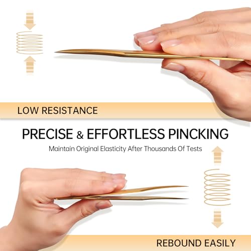 Lash Tweezers for Eyelash Extension, Hand Calibrated Dolphin-shaped and Curved Tip Eyelash Tweezers eyelash tweezers, False Lash Application Tools, Lash extension tweezers gold (Pack of 2, Gold)