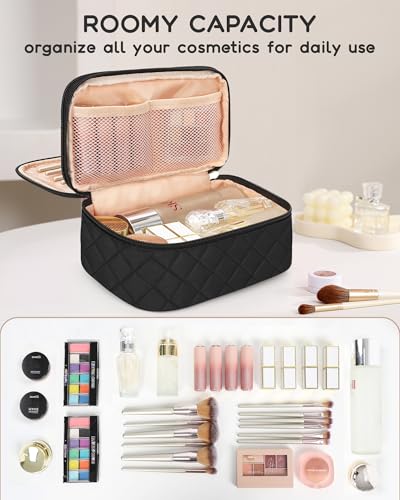 Relavel Small Makeup Bag, 2-Layer Travel Cosmetic Organizer