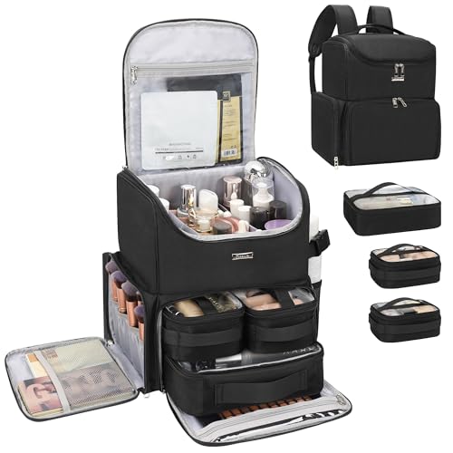 Relavel Professional Makeup Backpack – Large Cosmetic Organizer with 3 Bags