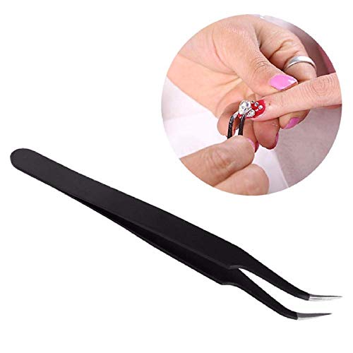 Nail Art Tweezers Nail Rhinestone Picker Tool Nail Sticker Tweezers Decal Decor Picker Eyelash Extension Nail Foil Tweezers Picker Placer 2 Pcs Black Nail Decor Tweezers