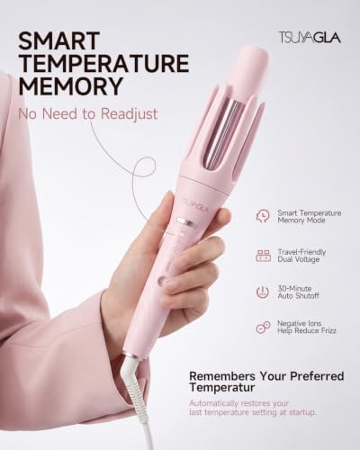 Pink TSUYAGLA 3-in-1 Automatic Curling Iron with Interchangeable Barrels