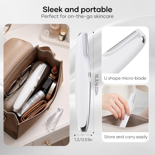 Women’s Dermaplaning Razor for Facial Hair & Exfoliation - 2-in-1 Electric Face Trimmer with Refill Blades