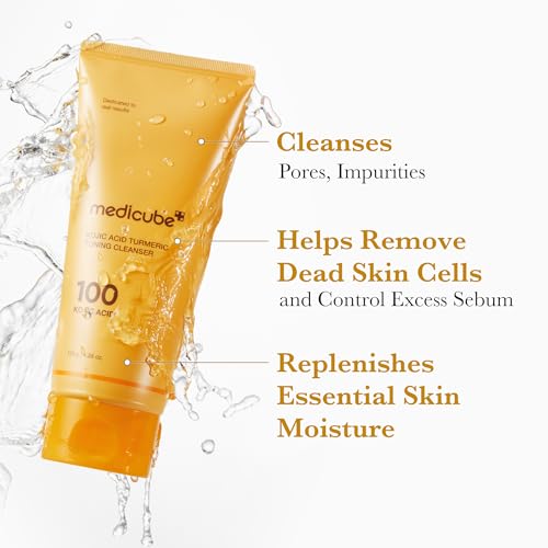 medicube Kojic Acid Turmeric Cleansing Foam & Pore Brush Set: Kojic Acid Turmeric Whip Cleanser and Multi Pore Brush & Face mask Applicator