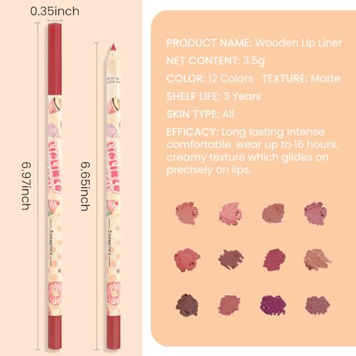 Matte Lip Liner Pencil Set, 8 Colors Waterproof Nude Brown Pink