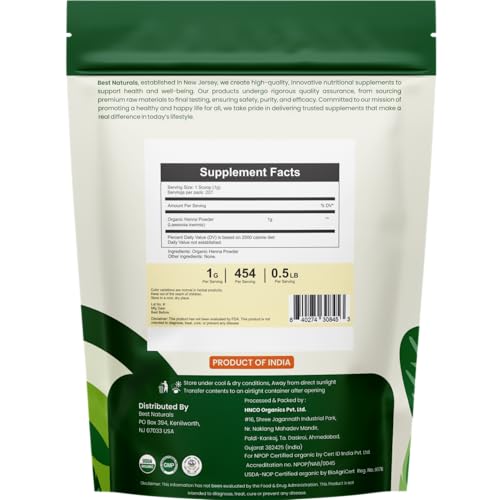 Organic Henna Powder 227g - USDA Certified, Pure & Natural