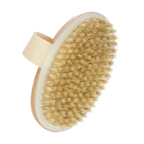 Oval Natural Bristle Dry Body Brush, Exfoliating Skin Brush for Cellulite, Lymphatic Drainage, Detox & Smooth Skin