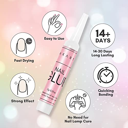 Makartt Nail Tips Nail Glue with Nail Rhinestone Glue Gel Bundle, 40PCS Nail Glue for Acrylic False Nail Tips, Super Strong Gem Glue Gel 1.06oz Nail Lamp Needed for Nail Glitter Jewels Crystals