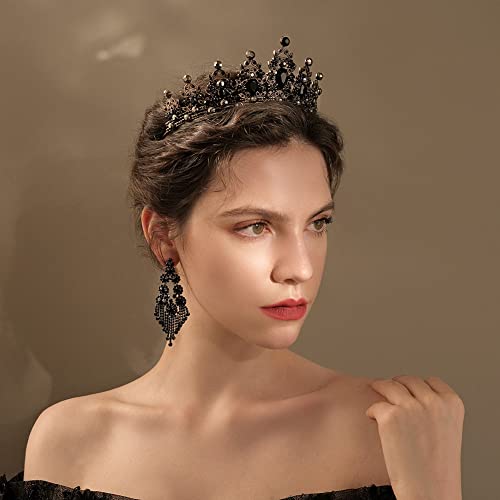 Black Gothic Rhinestone Crown Tiara for Women