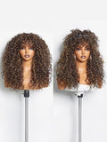 20 Inch Curly Wig with Bangs - Human Hair Blend