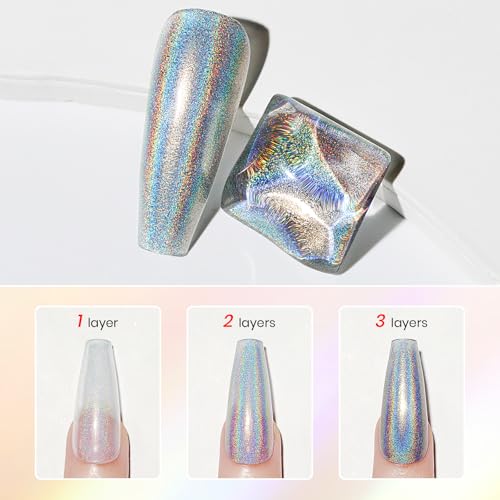 MIZHSE Holographic Nail Polish - Silver Glitter, Air Dry 15ml