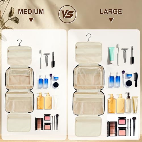 Travel Toiletry Bag, Hanging Makeup Organizer with Hook, Water-Resistant Cosmetic Bag, Fits Full-Size Shampoo & Conditioner Bottles, for Women & Men, Makeup Accessories & Brushes(Silver, Large)