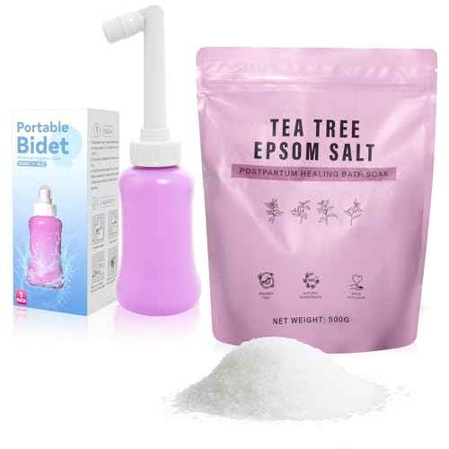 Peri Bottle Sitz Bath Salts Set - New Portable Bidet and Sitz Bath Soak for Postpartum Care, Hemorrhoid Treatment Comfort Relief Faster Recovery