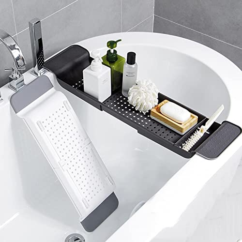 Expandable Bathtub Tray Caddy with Drain Holes & Armrests