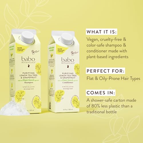 Babo Botanicals Purifying Lemon Tea Tree & Grapefruit Shampoo + Bundle with Conditioner ? For Flat, Oily Prone Hair ? Add body & shine - Passion Fruit Ferment for scalp