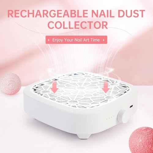 CHRISTINE SHELLY Nail Dust Collector, Cordless Dust Collector Nail Tech, Compact Powerful 6000RPM Nail Vacuum Fan Rechargeable Dust Extractor for Acrylic Gel Polish Manicure Pedicure for Home, White