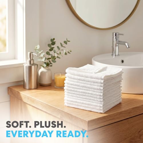 Simpli-Magic Cotton Washcloths White 40 Pack 12”x12” – Soft Absorbent Face Towels (Variation 1)