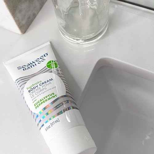 Seaweed Bath Co. Hydrate Body Cream, Eucalyptus Peppermint Scent, 6 Ounce, Nourishing Hand & Body Lotion Moisturizer for Dry Skin, with Sustainably Harvested Seaweed, Kukui Oil, Hyaluronic Acid