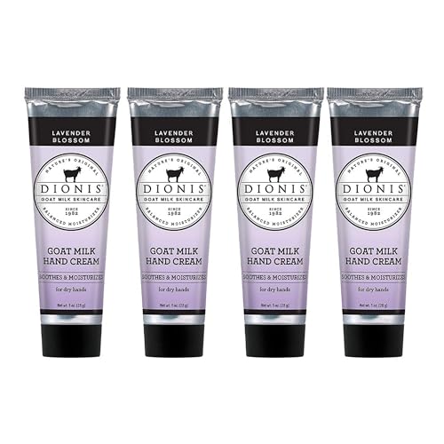 Dionis Goat Milk Skin Care Lavender Blossom Scented Hand Cream Set - Cruelty Free Travel Size Hand Lotion For Hydrating & Moisturizing Dry Skin - Paraben Free Formula Made In The USA, 1 oz Set of 4