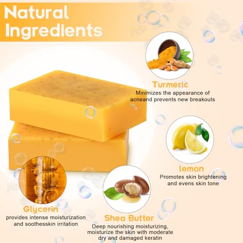Kojic Acid Soap,Lemon Turmeric Soap Bar with Vitamin C for Face and Body Handmade 2pc