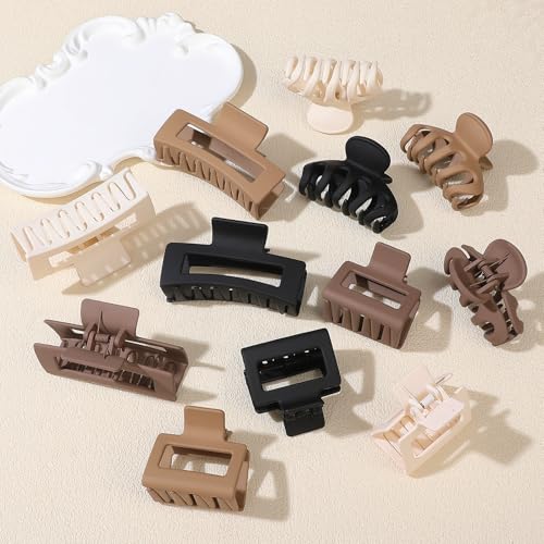 PAOFUPOS Claw Clips for Women - 3 Styles Hair Clips for Thick & Thin Hair in White, Khaki, Brown, Black