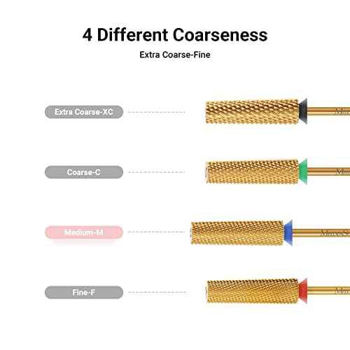 MelodySusie Super Long Tapered Nail Drill Bits, 3/32'' Carbide Tungsten Bits, Suitable for Manicure Pedicure Cuticle Gel Polishing, Professional Advanced Bits, Gold, Series Bit-X, Medium