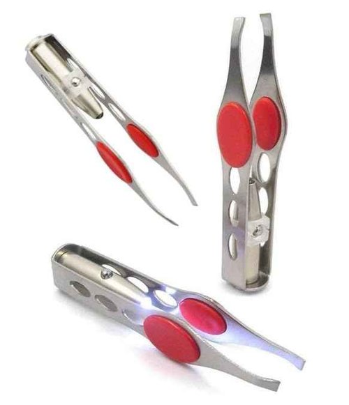 2 Pcs Silver Tweezer With LED Light for Hair Removal Makeup Tool Eyebrow Eyelash Tweezers for Women Facial Hair, Lash Trimmer,Hair Ingrown for Tweezer,Women's Hair Removal Tweezers