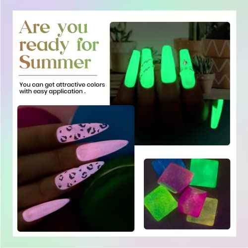 MIZHSE Glow in The Dark Gel Nail Polish, Macaroon Cat Eye Gel Polish Set with Magnet Stick, Shimmery Neon Green Blue Yellow Nail Soak Off Nail Art Spring Summer Manicure Kit Gift