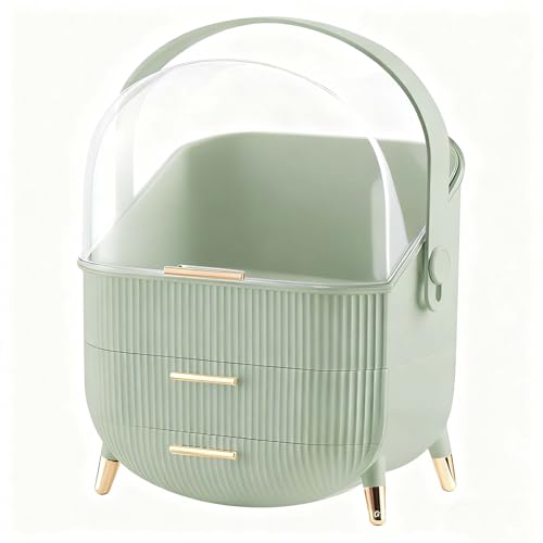 Makeup Organizer for Vanity, Cosmetics Skincare Organizers with Lid and Drawers, Cosmetic Display Cases for Countertop Bathroom Dresser, Ideal Gifts for Brush Lipstick Perfume Jewellry