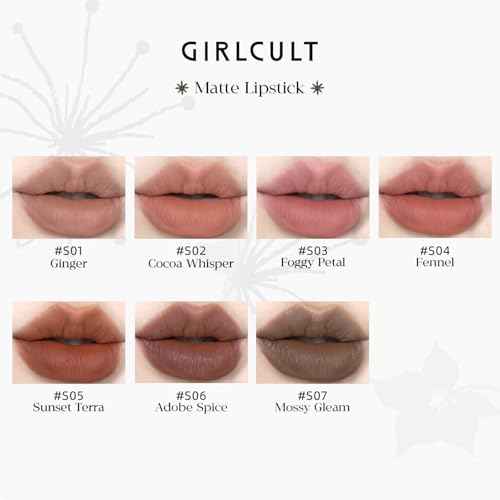 GIRLCULT Matte Lipstick ? Long Lasting Velvet Finish, Smudge Proof & Lightweight Lipstick for Women, Transfer Proof One-Swipe Color, Gift for Her (S07)
