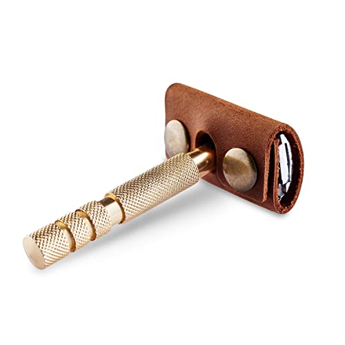 MAKYN Cognac Leather Double Edge Safety Razor Head Case - Travel Cover
