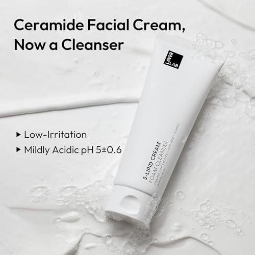 LAYERLAB 3-Lipid Foam Facial Cleanser with Ceramides, Low pH, 5.07 fl oz - Sensitive Skin Tested, White