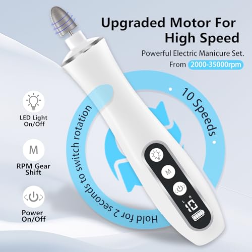 Electric Nail Drill Cordless 2000mAh 10-Speed Manicure Machine