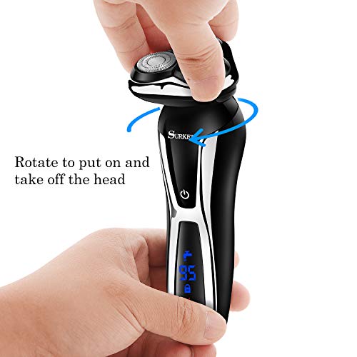 SURKER Electric Shaver Razor Cordless Beard Trimmer for Men Nose Hair Trimmer 3 in 1 Grooming Kit Plus 1 Facial Cleansing Brush Waterproof USB Rechargeable Dry Wet