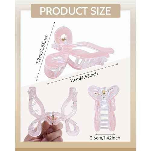 Mesovor 4 Pack Elegant Bow Hair Claw Clips, Nonslip 4.3" Large Hair Grip Hairclips for Thin and Thick | Acrylic Hair Strong Hold Hair Jaw Clamps (Mermaid Stripes)