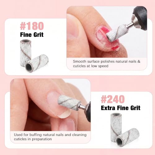 200 Pcs Zebra Nail Drill Sanding Bands 180 Grit with Mandrels