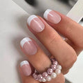CurvLife Short Square French Tip Press-On Nails, Edge White, Soft Gel, Natural Variation