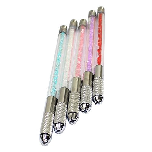 Xiaoyu Crystal Transparent Microblading Pen, Manual Tattoo Eyebrow Pen for Permanent Makeup, One Head, 5PCS