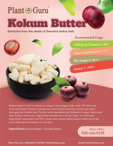 Raw Kokum Butter 16 oz. / 1 lb. 100% Pure Natural Cold Pressed - Great for Skin, Body and Hair Moisturizer, DIY Creams, Balms, Lotions and Soap Making.