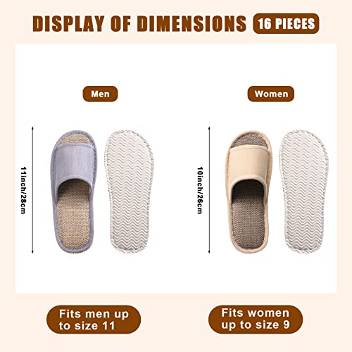 16 Pairs Open Toe Breathable Slippers Bulk Disposable Slippers for Guests Washable House Slipper for Women Men Non Slip Spa Slipper Comfortable Slipper Bulk for Guests Home Bedroom Hotel Travel Unisex