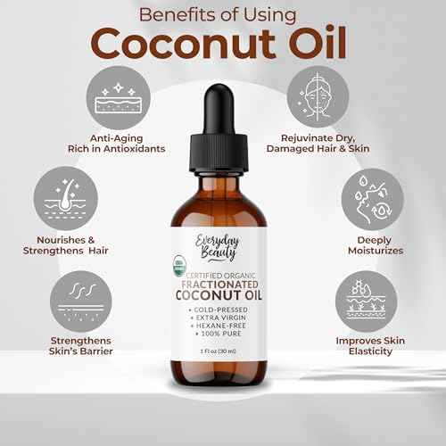 Organic Fractionated Coconut Oil | 100% Pure, Cold-Pressed | USDA Certified Organic | Amber Glass Bottle with Glass Dropper | For Face, Skin, & Hair - 1 Fl Oz
